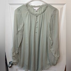LC Lauren Conrad Light Green Sheer Lined Blouse Size Medium EUC